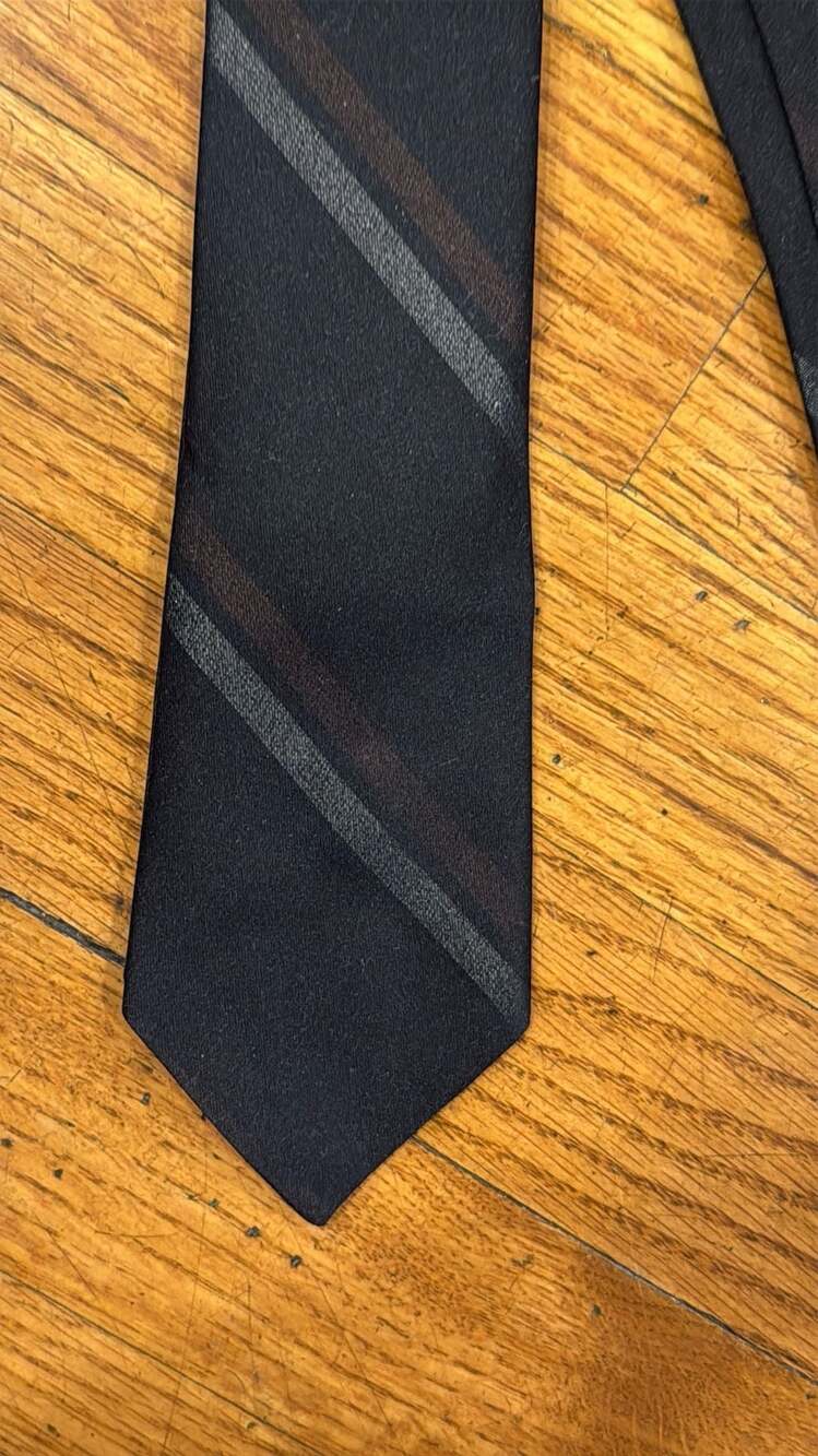 Vintage Navy and Brown Striped Wool Tie made in USA - Picture 3 of 4